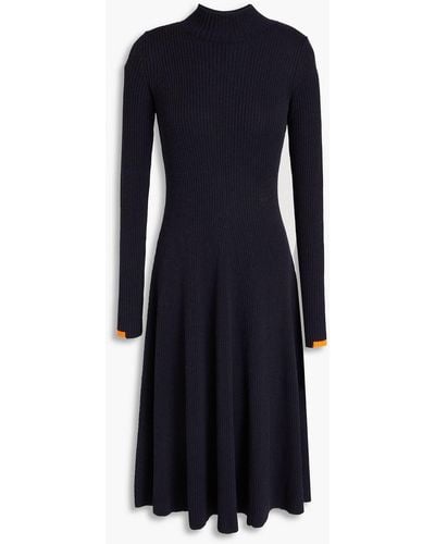 Tory Burch Ribbed Wool-blend Dress - Blue