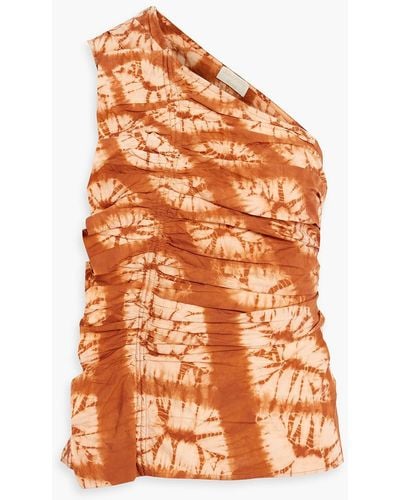 Ulla Johnson Senta One-shoulder Ruffled Tie-dyed Cotton Top - Orange