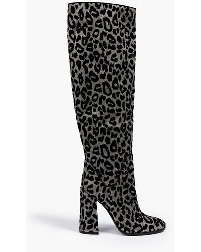 Dolce & Gabbana Flocked Leopard-print Lamé Knee Boots - Black