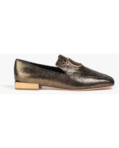 Ferragamo Lana Embellished Cracked-leather Loafers - Metallic