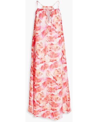 120% Lino Floral-print Linen Maxi Slip Dress - Pink