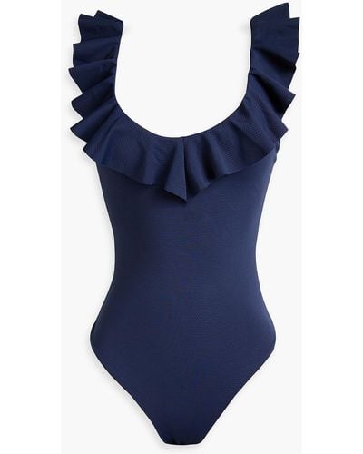 Eberjey Ruffled Stretch-piquè Swimsuit - Blue