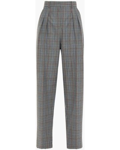 Tory Burch Pleated Checked Woven Tapered Trousers - Grey