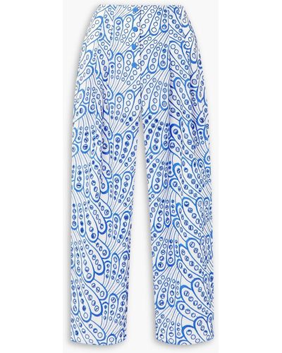 Charo Ruiz Simone Cropped Broderie Anglaise Cotton-blend Tapered Pants - Blue