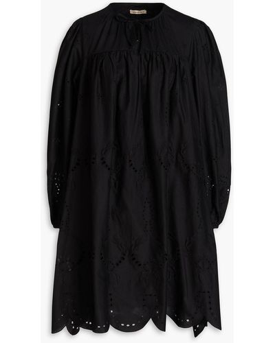 Stella Nova Gianna Gathered Broderie Anglaise Cotton Midi Dress - Black