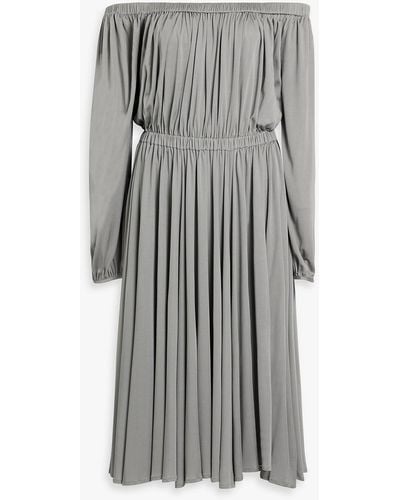 Valentino Garavani Off-the-shoulder Silk Crepe De Chine Midi Dress - Gray