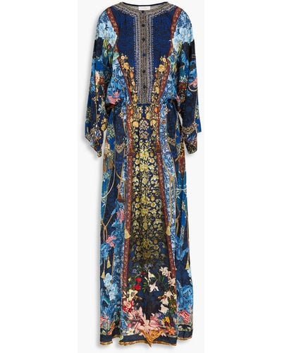 Camilla Crystal-embellished Floral-print Silk Crepe De Chine Maxi Dress - Blue