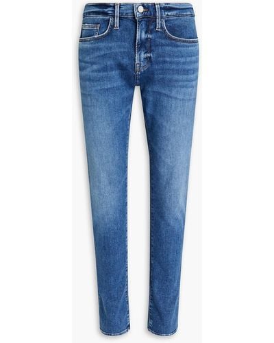 FRAME L'homme Slim-fit Distressed Denim Jeans - Blue