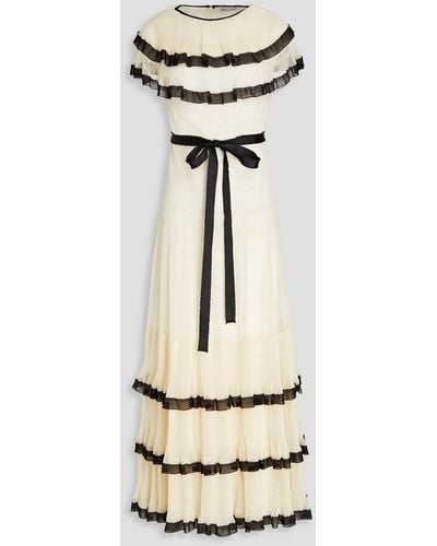 RED Valentino Tiered Jersey-trimmed Point D'esprit Midi Dress - White