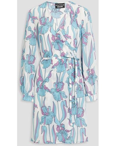 Boutique Moschino Floral-print Silk-crepe Wrap Dress - Blue