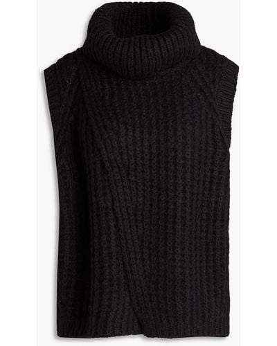 3.1 Phillip Lim Wrap-effect Ribbed-knit Turtleneck Jumper - Black