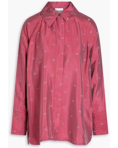 Ganni Printed Satin Shirt - Pink
