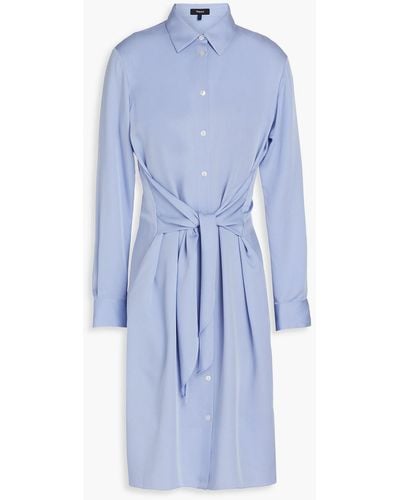 Theory Tie-detailed Silk-satin Shirt Dress - Blue