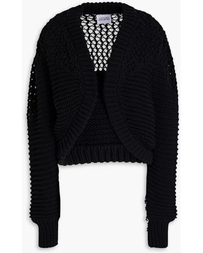 Hayley Menzies Cropped Fringed Open-knit Cotton-blend Cardigan - Black