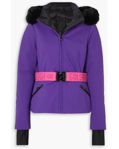 Goldbergh Hida Faux Fur-trimmed Belted Hooded Down Ski Jacket - Purple