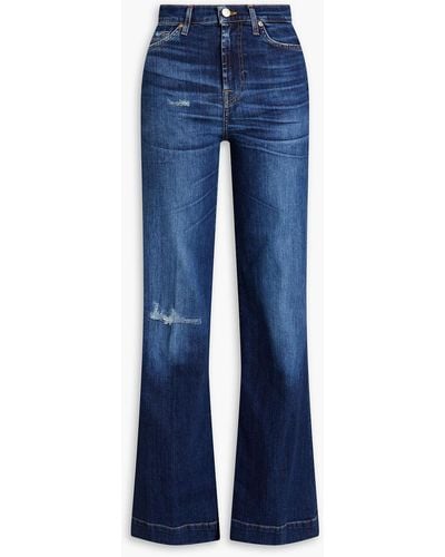 7 For All Mankind Modern Dojo Distressed Faded High-rise Flared Jeans - Blue
