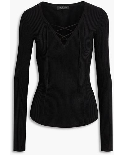 Rag & Bone Carrie Lace-up Ribbed-knit Top - Black