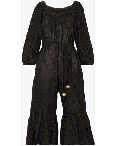 Lisa Marie Fernandez Laure Cropped Metallic Linen-blend Gauze Jumpsuit - Black
