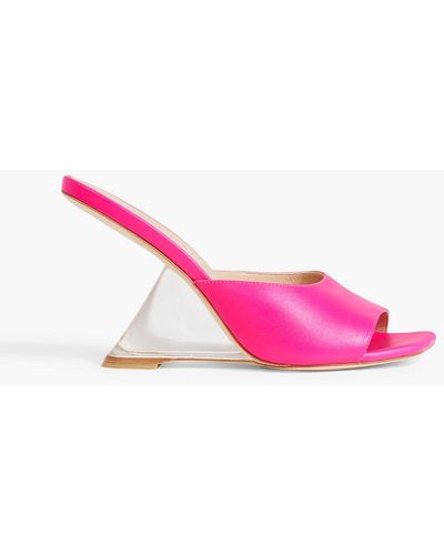 Stuart Weitzman Rebel Lucite Leather Wedge Mules - Pink
