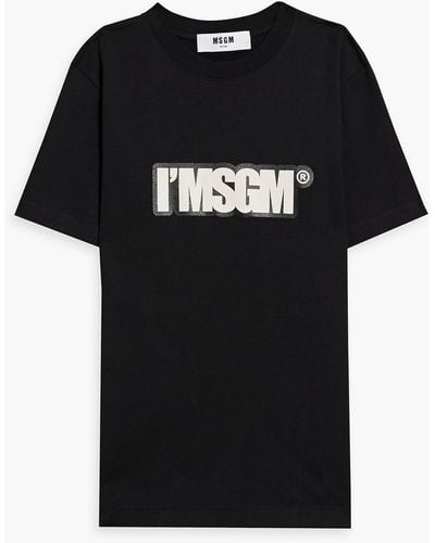 MSGM Logo-print Cotton-jersey T-shirt - Black