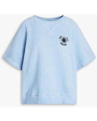 Sandro Zelda Embroidered Cotton-fleece Sweatshirt - Blue