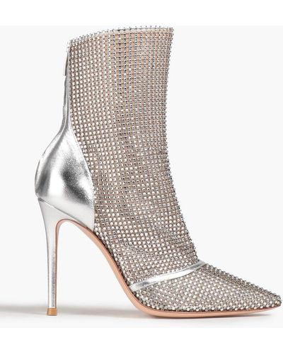 Gianvito Rossi Adore Leather And Stretch-mesh Ankle Boots - White
