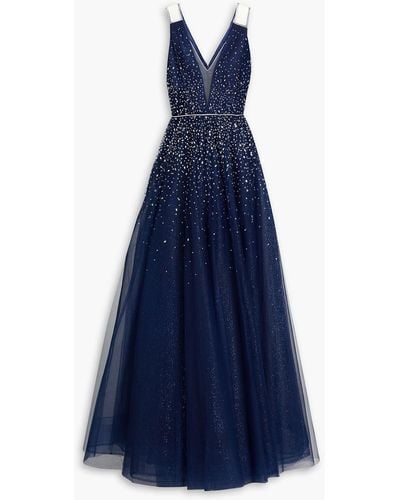 Jenny Packham Crystal-embellished Glittered Tulle Gown - Blue