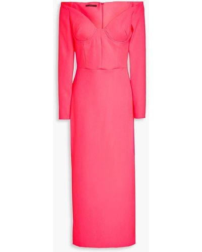 Alex Perry Off-the-shoulder Neon Crepe Midi Dress - Pink