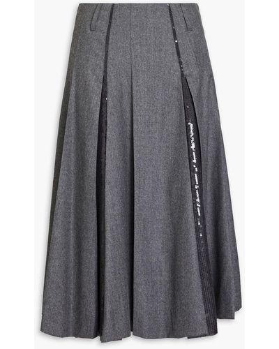 Brunello Cucinelli Pleated Sequin-embellished Wool Skirt - Grey