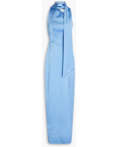 Rasario One-shoulder Draped Satin Maxi Dress - Blue