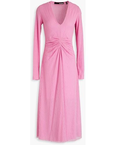 ROTATE BIRGER CHRISTENSEN Ruched Stretch-lace Midi Dress - Pink