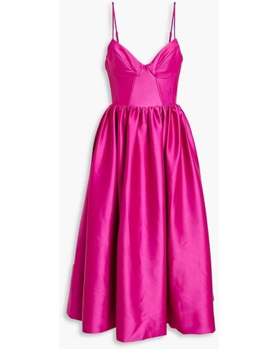 Nicholas Misty Gathered Satin Midi Dress - Pink