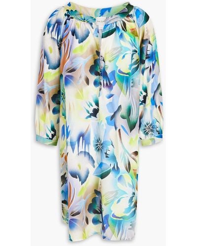 Paul Smith Printed Cotton And Silk-blend Mousseline Mini Dress - Blue