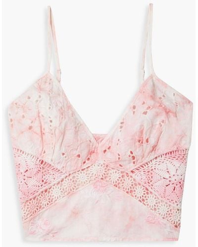 LoveShackFancy Mizu Cropped Tie-dyed Broderie Anglaise Cotton Top - Pink