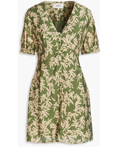 Ba&sh Tais Ruched Printed Mousseline Mini Dress - Green