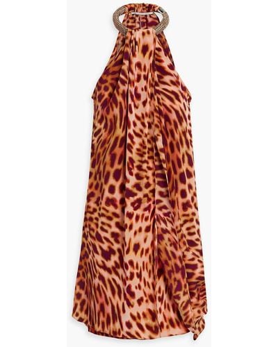 Stella McCartney Crystal-embellished Leopard-print Silk-chiffon Mini Dress - Red