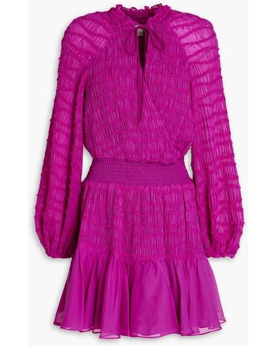 ML Monique Lhuillier Wrap-effect Shirred Chiffon Mini Dress - Pink