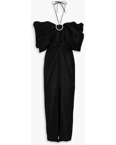 Rasario Cold-shoulder Embellished Cutout Linen-blend Gown - Black