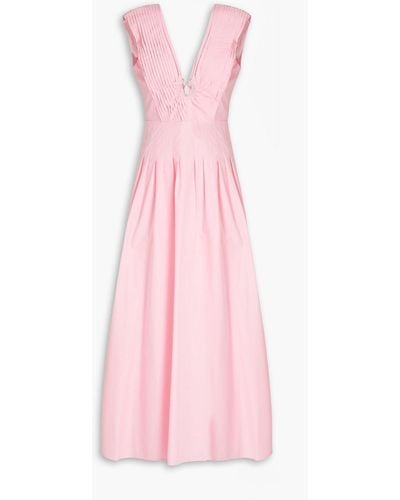 Rachel Gilbert Peta Embellished Pleated Chambray Maxi Dress - Pink
