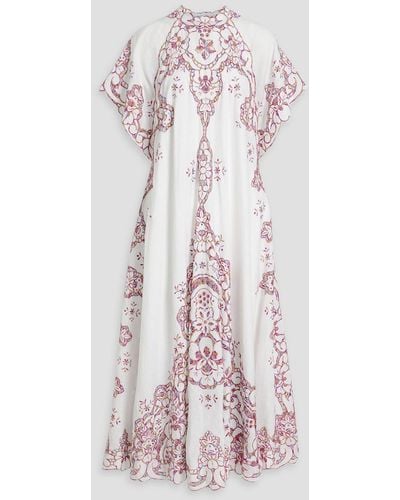 Costarellos Embroidered Linen Midi Dress - Pink