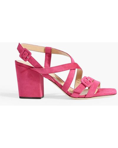 Sergio Rossi Buckled Suede Slingback Sandals - Pink