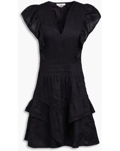 Isabel Marant Audreyo minikleid aus leinen mit lochstickerei und rüschen - Schwarz