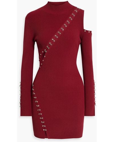 Nicholas Aisha Cutout Embellished Ribbed-kit Mini Dress - Red