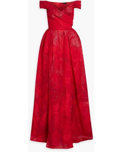 Zuhair Murad Off-the-shoulder Metallic Silk-blend Jacquard-gauze Gown - Red