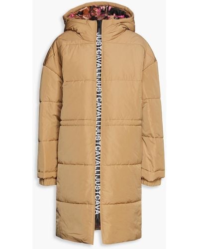 Just Cavalli Quilted Printed Shell Hooded Jacket - Natural