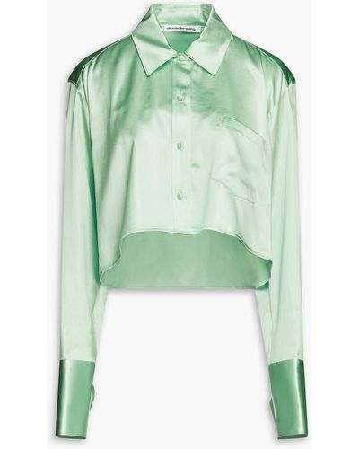 T By Alexander Wang Cropped Satin Shirt - Green