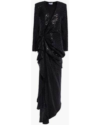 Redemption Wrap-effect Draped Metallic Silk-blend Jacquard Gown - Black