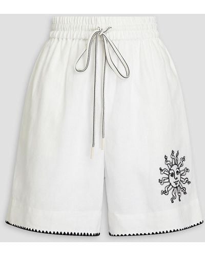 Zimmermann Shorts aus leinen mit stickereien - Weiß