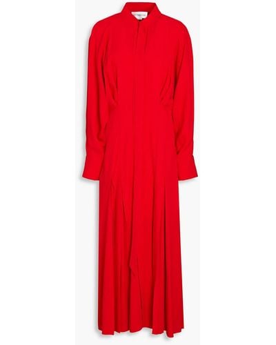 Victoria Beckham Pleated Satin-crepe Midi Shirt Dress - Red