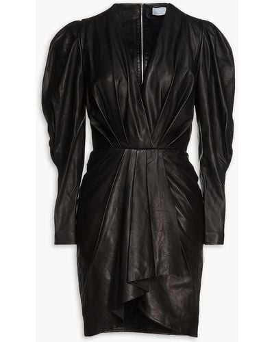 IRO Sumai Wrap-effect Pleated Leather Mini Dress - Black